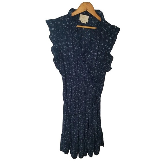 kate spade Dresses & Skirts - Kate Spade Womens Size 14 Navy Floral Wild Roses Cottagecore Ruffle Midi Dress